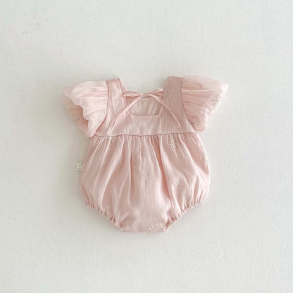 Nuevo mono de verano para niña, bonito mono de algodón bordado con manga de burbuja, ropa cómoda para niños adecuada para 0-2 años