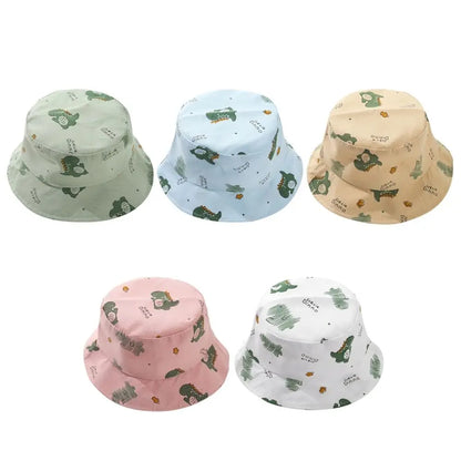 Anti-UV varios colores niños pescador sombrero dinosaurio poliéster cubo sombrero niños gorra niños niños