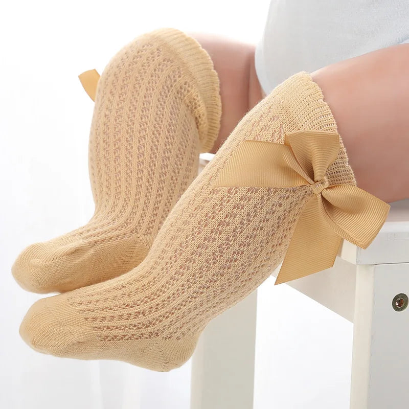 Calcetines de malla de punto para niñas pequeñas, medias de tubo largo hasta la rodilla, suaves, de algodón, para verano