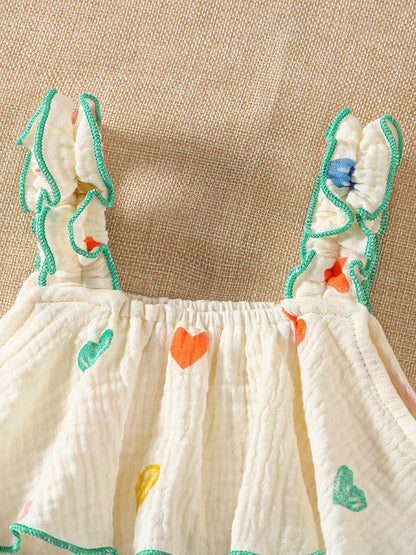 Body con tirantes de verano para niñas de 0 a 2 años, ropa infantil de una pieza con estampado de corazón, mono sin mangas con sombrero
