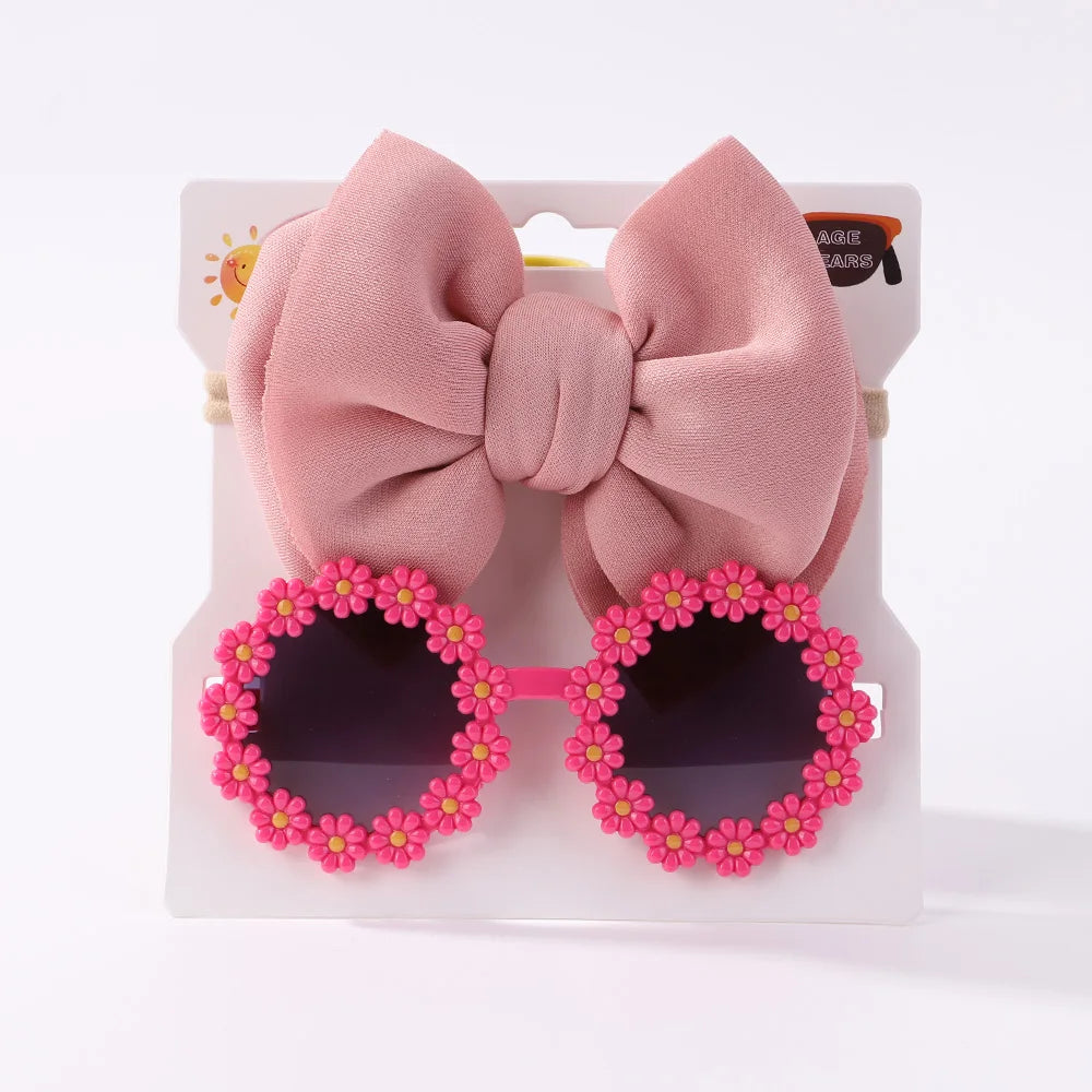 Conjunto de 2 uds de gafas de sol para niños, gafas de sol para bebés, diadema de nailon elástico, gafas de sol bohemias para playa, gafas de sol para la playa, sombreros con lazo para niños