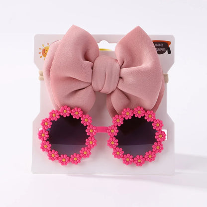 Conjunto de 2 uds de gafas de sol para niños, gafas de sol para bebés, diadema de nailon elástico, gafas de sol bohemias para playa, gafas de sol para la playa, sombreros con lazo para niños