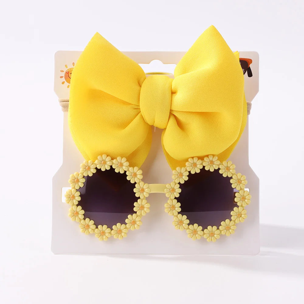 Conjunto de 2 uds de gafas de sol para niños, gafas de sol para bebés, diadema de nailon elástico, gafas de sol bohemias para playa, gafas de sol para la playa, sombreros con lazo para niños