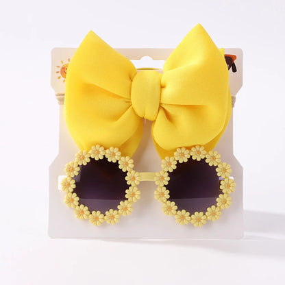 Conjunto de 2 uds de gafas de sol para niños, gafas de sol para bebés, diadema de nailon elástico, gafas de sol bohemias para playa, gafas de sol para la playa, sombreros con lazo para niños