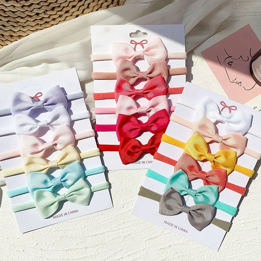4/5/6 unids/set sombreros de Color sólido para niños bandas elásticas para el cabello para bebé cinta bonita diadema con lazo accesorios para el cabello para niñas