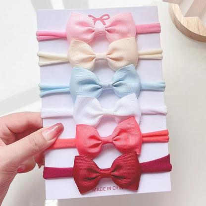 4/5/6 unids/set sombreros de Color sólido para niños bandas elásticas para el cabello para bebé cinta bonita diadema con lazo accesorios para el cabello para niñas