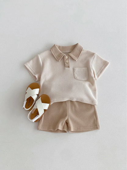 Conjunto de ropa de verano para bebé, camiseta y pantalones cortos con cuello vuelto, 2 uds., traje de chándal para niño pequeño