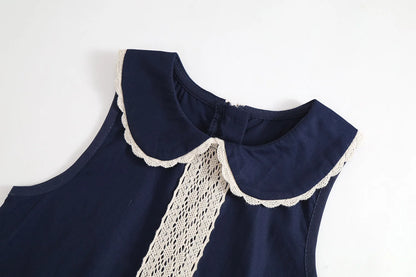 Vestido de retazos de encaje para niños verano 2025 nueva falda de chaleco sin mangas de encaje de estilo Retro para niñas