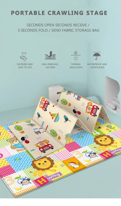 Alfombra de juego para bebés de 97x177cm, alfombra plegable para niños, alfombra para habitación de niños con patrón de doble cara, superficie de actividad educativa fácil de llevar