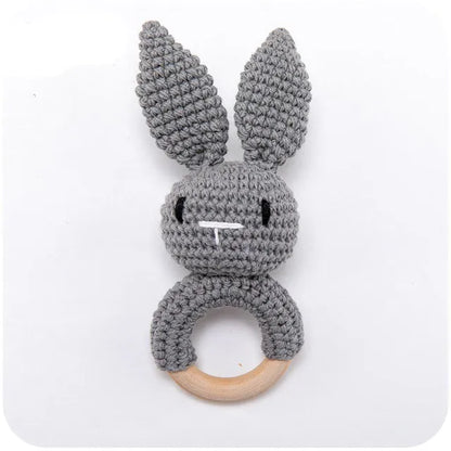 1 unidad de juguetes de sonajero para bebé, diseño de ganchillo de madera, conejo, conejo, zorro León, BearToy, regalo para recién nacido, mordedor de bebé, Crochet, nombre personalizado