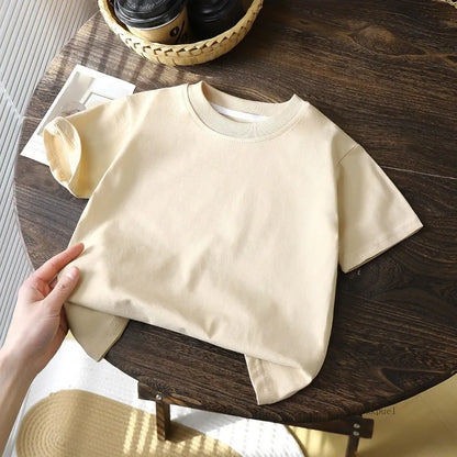 Camiseta de manga corta de algodón para niños, camiseta blanca, roja y negra, ropa de verano para bebés, Tops para niños