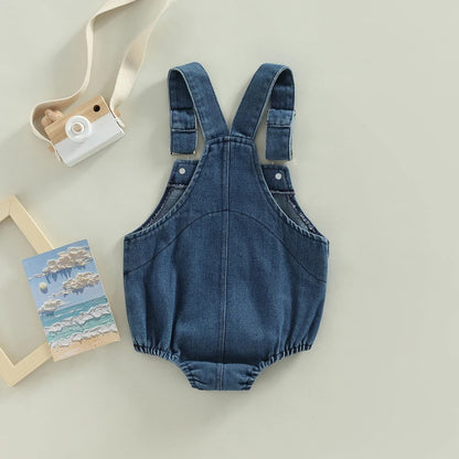 Ropa de verano para bebés, pelele vaquero para bebés, mono sin mangas con cierre de botón sólido, mono general