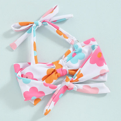 Conjunto de Bikini para niña pequeña, traje de baño de 2 piezas con cuello Halter, Bikini Floral sin mangas, Top anudado, pantalones cortos con estampado de flores a cuadros, 1-6T