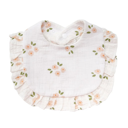 Baberos con estampado de flores para bebé, toalla de Saliva con broche ajustable, borde con volantes, paños para eructar de algodón y muselina, bufanda de alimentación para niñas de grado A de arcoíris