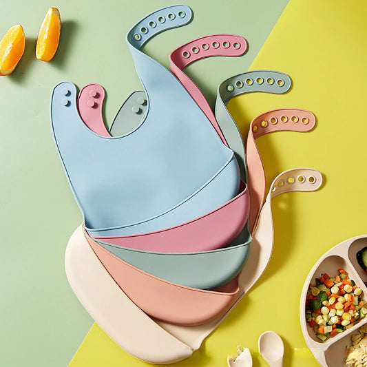 Baberos de silicona para bebés, babero impermeable para bebés, Color sólido, ajuste de 6 velocidades, bolsillo para Saliva, paños para eructar para niños, accesorios para recién nacidos
