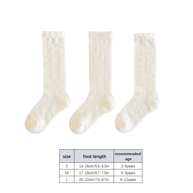 3 pares de medias con volantes de encaje blanco de princesa, calcetines de malla de verano para niñas, calcetines largos finos y transpirables para niños de 3 a 12 años, calcetines hasta la pantorrilla