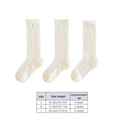 3 pares de medias con volantes de encaje blanco de princesa, calcetines de malla de verano para niñas, calcetines largos finos y transpirables para niños de 3 a 12 años, calcetines hasta la pantorrilla