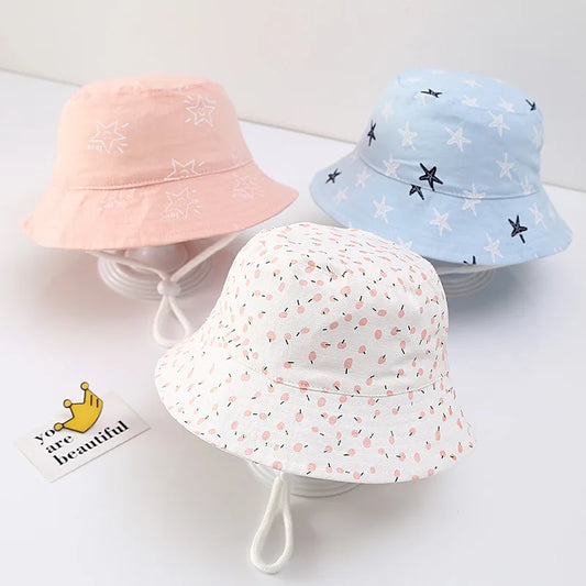 Sombrero de pescador para niños de 1 a 12 años, gorros de cubo con estampado rosa para niñas y bebés, gorro de lavabo con protección UV transpirable de algodón, viseras de sombrilla para niños