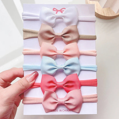 4/5/6 unids/set sombreros de Color sólido para niños bandas elásticas para el cabello para bebé cinta bonita diadema con lazo accesorios para el cabello para niñas