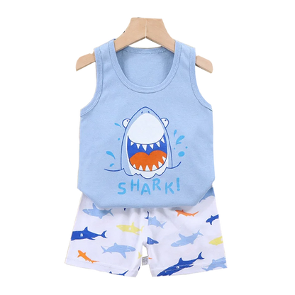 Conjunto de 2 piezas de chaleco y pantalones cortos transpirables de algodón para niños y niñas, chándal de verano con estampado de dibujos animados, ropa informal, traje de 1 a 6 años