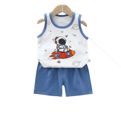 Conjunto de 2 piezas de chaleco y pantalones cortos transpirables de algodón para niños y niñas, chándal de verano con estampado de dibujos animados, ropa informal, traje de 1 a 6 años