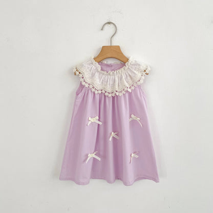 Vestido de encaje con cuello de pétalo para hermanas, peleles para bebés, ropa para niñas, vestido de princesa para fiesta con lazo, ropa dulce y bonita para niños