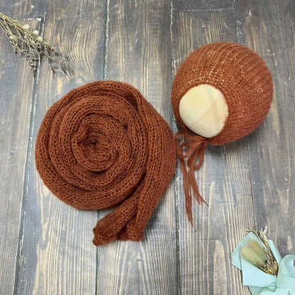 Accesorios de fotografía recién nacido elásticos Don & Judy, conjunto de envoltura con sombrero, Mohair tejido a mano suave, fondo para sesión de fotos de bebés, juegos de 2 uds.