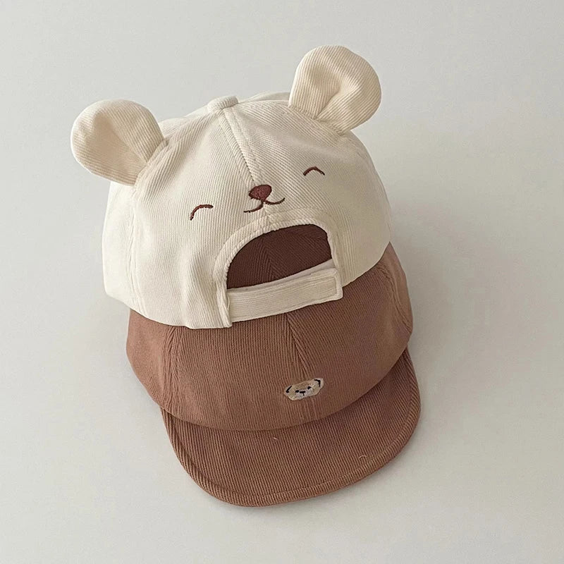 Gorra de béisbol con orejas de oso para bebé, gorro de algodón con visera, bordado bonito, ajustable, para el Sol, para verano