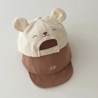 Gorra de béisbol con orejas de oso para bebé, gorro de algodón con visera, bordado bonito, ajustable, para el Sol, para verano