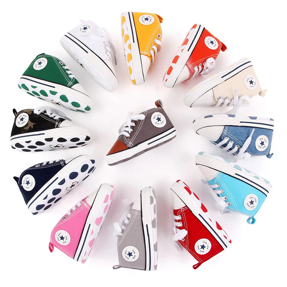 Zapatos clásicos de lona para bebé, zapatillas informales para recién nacido, primeros pasos, suela suave, antideslizante, D2486