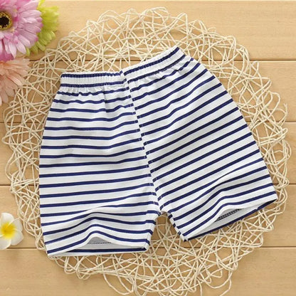 Verano niños niño 2 uds pantalones cortos de algodón suave ropa Casual transpirable niños niña bebé raya de dibujos animados deportes playa medio pantalón 2-5 Y