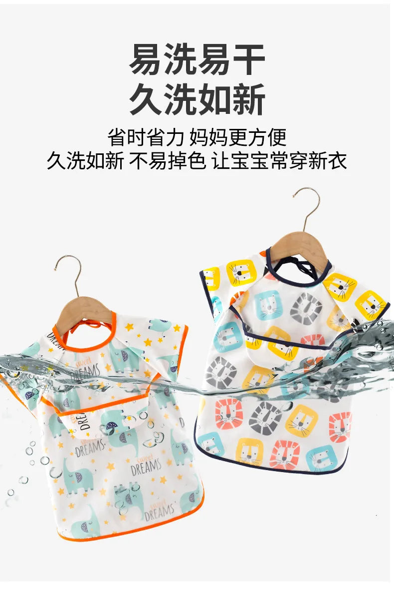 Baberos de tela para bebé, ropa de comedor impermeable, delantal de manga larga, bata de alimentación para niños, vendaje inverso para eructar, protección de pintura