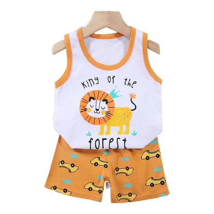 Conjunto de 2 piezas de chaleco y pantalones cortos transpirables de algodón para niños y niñas, chándal de verano con estampado de dibujos animados, ropa informal, traje de 1 a 6 años