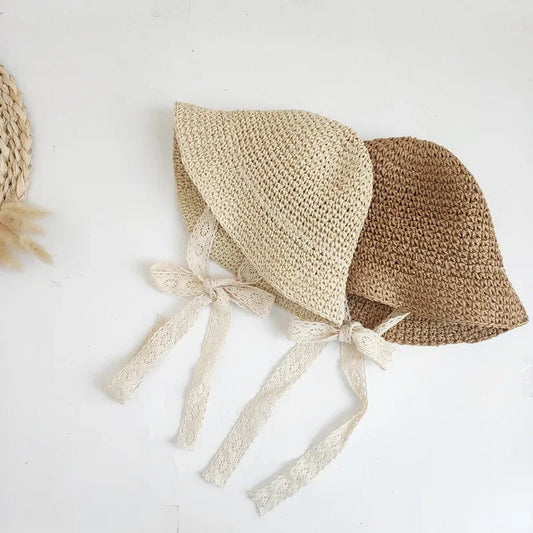 Sombrero de encaje a la moda para bebé, gorro de paja con lazo para niña, sombrero de playa para niño, sombrero de Panamá, sombreros y gorras de princesa para bebé, 1 unidad