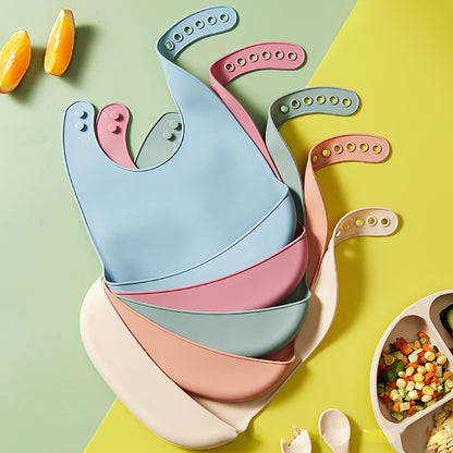 Baberos de silicona para bebés, babero impermeable para bebés, Color sólido, ajuste de 6 velocidades, bolsillo para Saliva, paños para eructar para niños, accesorios para recién nacidos