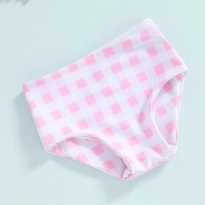 Conjunto de Bikini para niña pequeña, traje de baño de 2 piezas con cuello Halter, Bikini Floral sin mangas, Top anudado, pantalones cortos con estampado de flores a cuadros, 1-6T