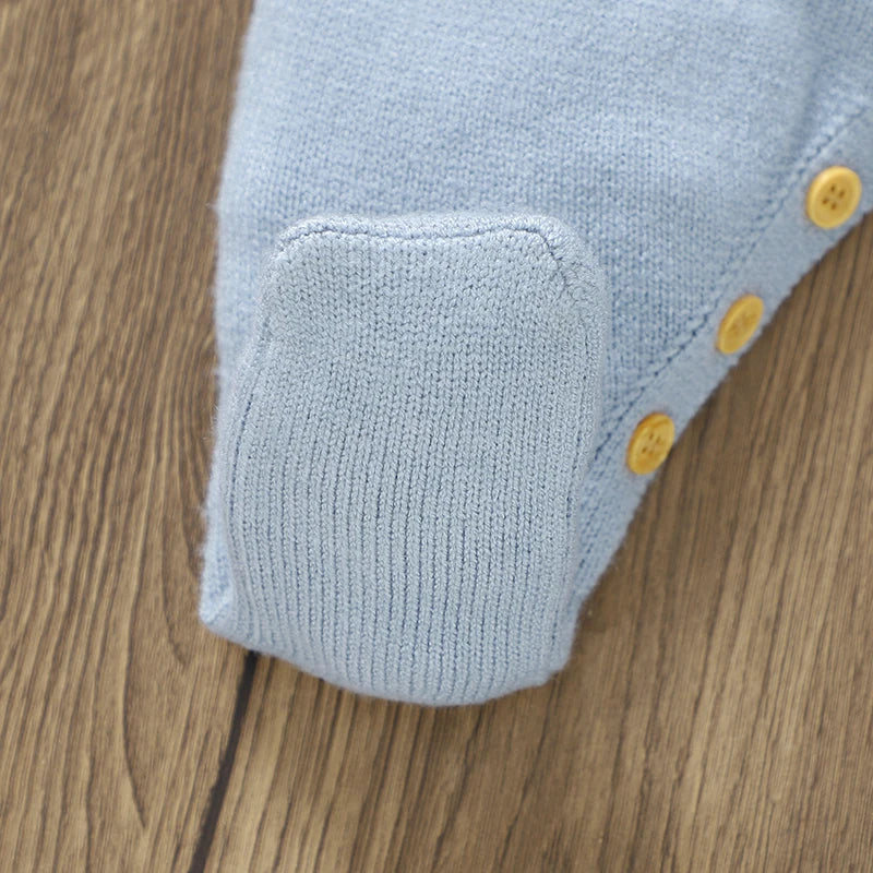 0-18m Baby Rompers Hats Sets Spring Fall Winter Blue Long Sleeve Knitted Newborn Boys Outwear Playsuits Hats Costumes 2pcs Suits