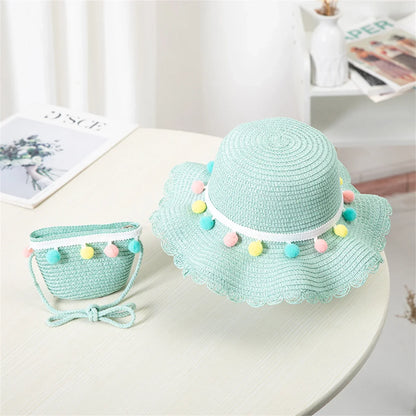 Niños Niñas moda de verano niños protector solar sombrero de paja bolsa para niñas sombrero fresco niña lindo transpirable BabyAccessories