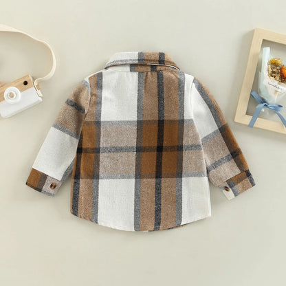Camisa a cuadros para niños y niñas, chaqueta informal de manga larga con solapa y botones, 6M-4T