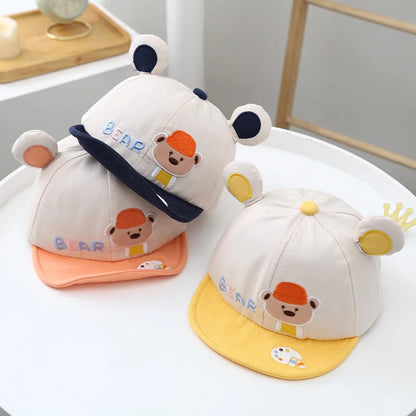 Gorra de béisbol con orejas de oso para bebé, gorro de algodón con visera, bordado bonito, ajustable, para el Sol, para verano