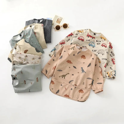 Babero suave impermeable para bebé, paño de alimentación ajustable de manga larga para niño pequeño y niña, bata de pintura, delantal para comer comida infantil