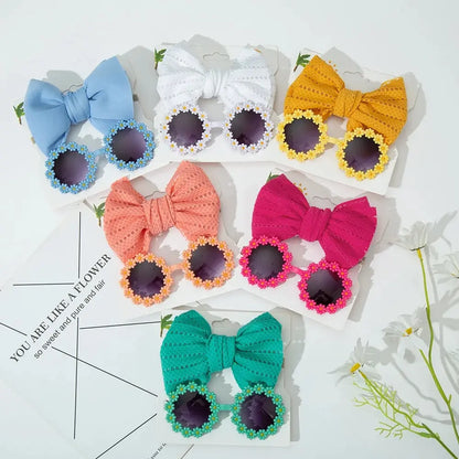 Juego de 2 uds de gafas de sol para niños, diadema con margaritas y flores, gafas de sol redondas para niños pequeños, gafas de protección solar para niñas