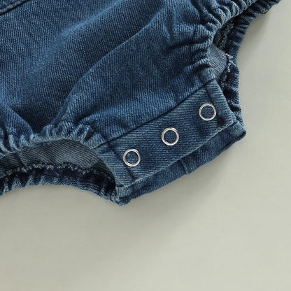 Ropa de verano para bebés, pelele vaquero para bebés, mono sin mangas con cierre de botón sólido, mono general