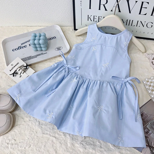 Nuevo vestido sencillo sin mangas para niña, novedad de verano 2021, vestido con estampado de lazo y camisa para niña