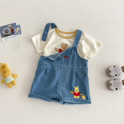 Camiseta de dibujos animados para bebé 2025, nuevo estilo de verano, camisa básica de Color contrastante a la moda para niño de 0 a 5 años, Top de oso para bebé a la moda