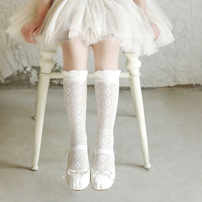 3 pares de medias con volantes de encaje blanco de princesa, calcetines de malla de verano para niñas, calcetines largos finos y transpirables para niños de 3 a 12 años, calcetines hasta la pantorrilla