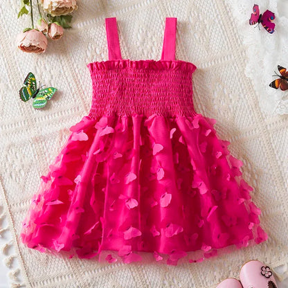 Vestido de verano para niñas pequeñas, tutú de malla hinchado, vestido con tirantes y bordado Floral de princesa, ropa de fiesta de cumpleaños para niñas pequeñas