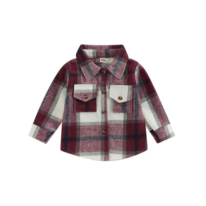Camisa a cuadros para niños y niñas, chaqueta informal de manga larga con solapa y botones, 6M-4T