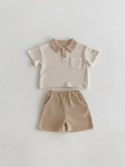 Conjunto de ropa de verano para bebé, camiseta y pantalones cortos con cuello vuelto, 2 uds., traje de chándal para niño pequeño