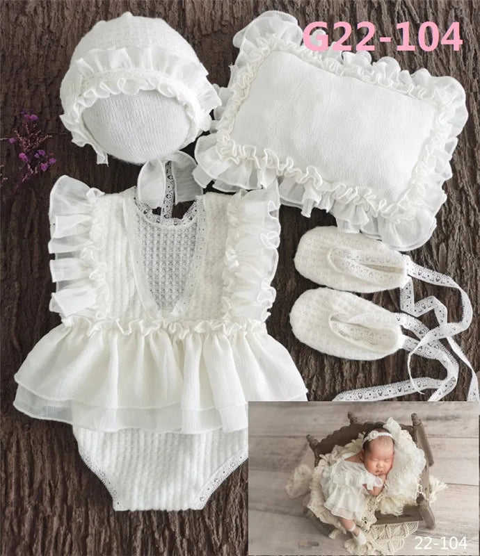 0-3Month Baby Newborn Photography Props Baby Hat Baby Girl Lace Romper Bodysuits Outfit  Photography Clothing